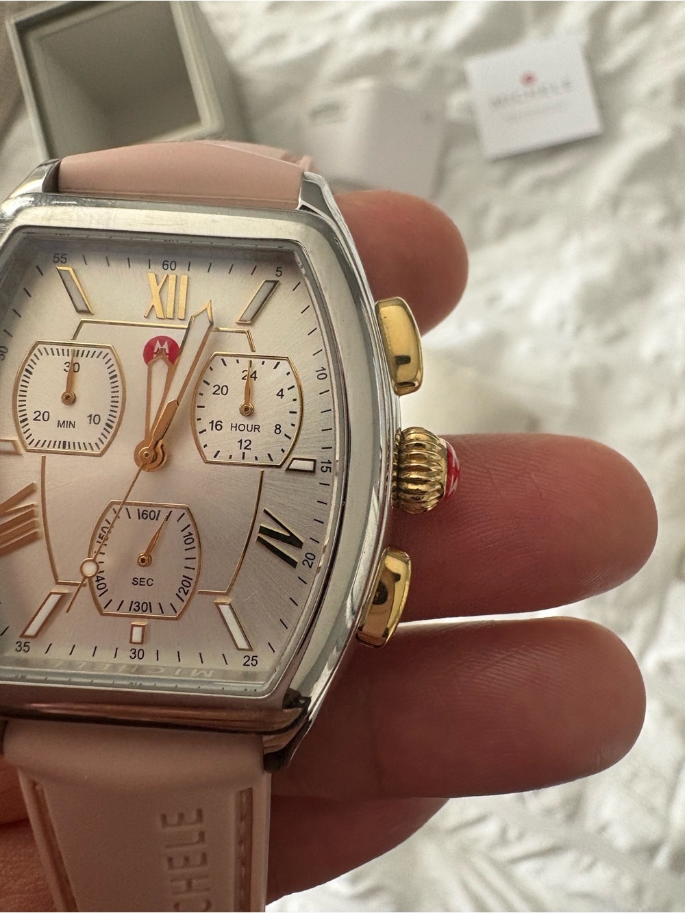 Michele Two-Tone Chronograph Watch with Pink Strap